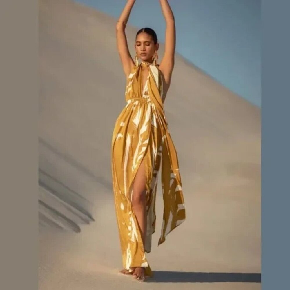 DIARRABLU Mailys Gold Convertible Maxi Dress Size‎ XS